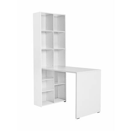 10 Raflı Kitaplıklı Çalışma Masası-Mat Lake Beyaz (Diamond Beyaz) 121x182x63 cm (GxYxD) - 1