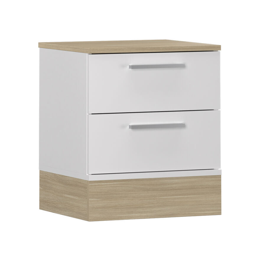 Base 2 Çekmeceli Komodin - İtalyan Meşe-Mat Beyaz 45x52x40 cm (GxYxD) - 4