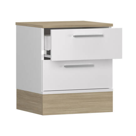 Base 2 Çekmeceli Komodin - İtalyan Meşe-Mat Beyaz 45x52x40 cm (GxYxD) - 6