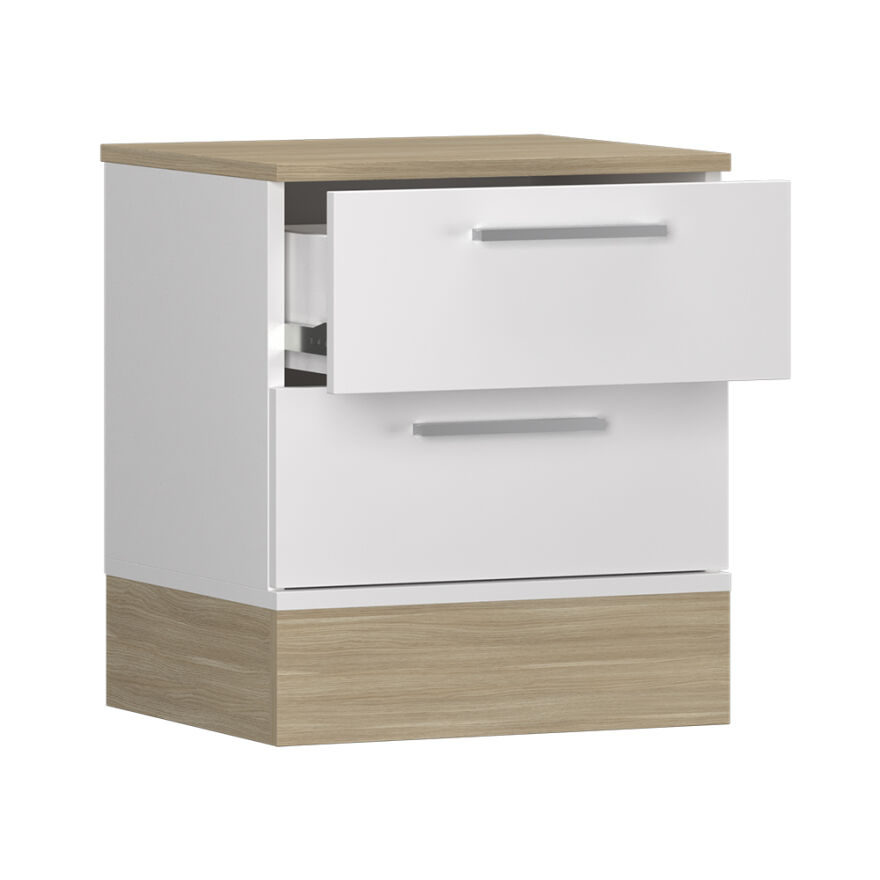 Base 2 Çekmeceli Komodin - İtalyan Meşe-Mat Beyaz 45x52x40 cm (GxYxD) - 6
