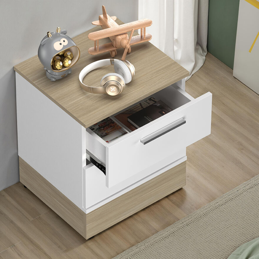 Base 2 Çekmeceli Komodin - İtalyan Meşe-Mat Beyaz 45x52x40 cm (GxYxD) - 3