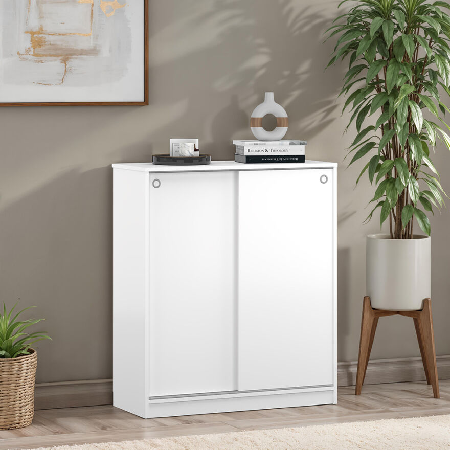 Diamond Sürgülü 5 Raflı Çok Amaçlı Dolap - Mat Beyaz 91x105x37 cm (GxYxD) - 1