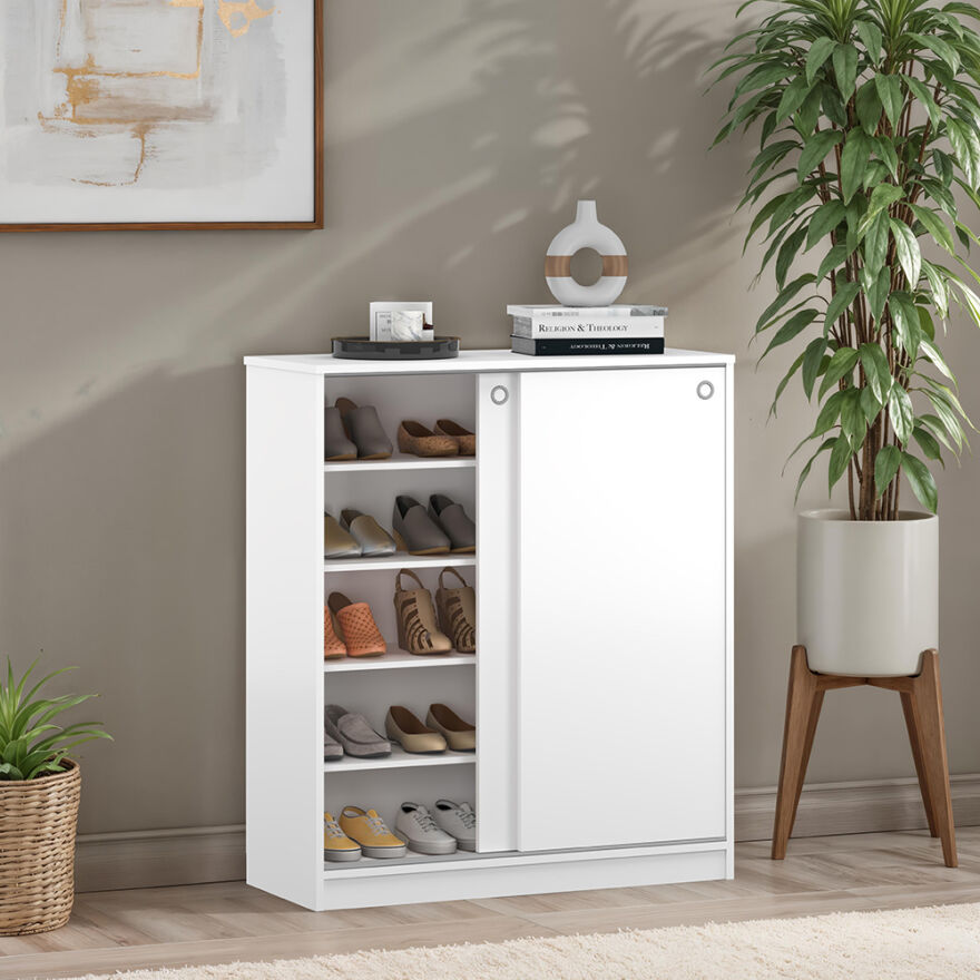 Diamond Sürgülü 5 Raflı Çok Amaçlı Dolap - Mat Beyaz 91x105x37 cm (GxYxD) - 2