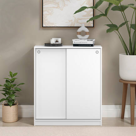 Diamond Sürgülü 5 Raflı Çok Amaçlı Dolap - Mat Beyaz 91x105x37 cm (GxYxD) - 3