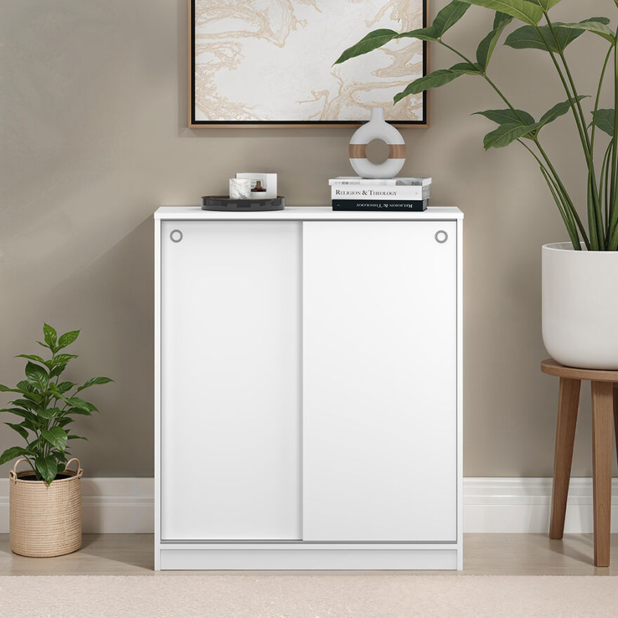 Diamond Sürgülü 5 Raflı Çok Amaçlı Dolap - Mat Beyaz 91x105x37 cm (GxYxD) - 3