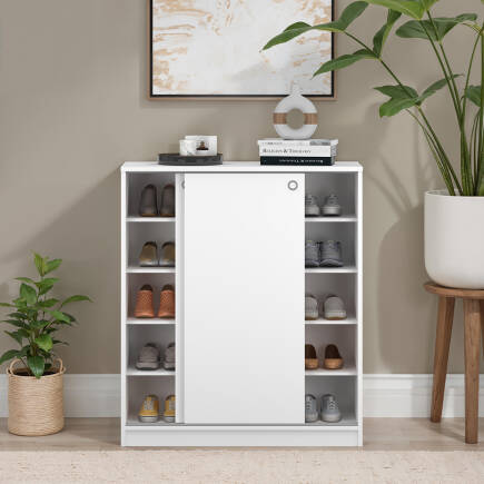 Diamond Sürgülü 5 Raflı Çok Amaçlı Dolap - Mat Beyaz 91x105x37 cm (GxYxD) - 4