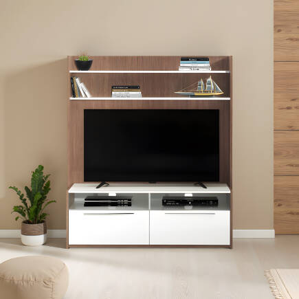 Flat Line Due Ekstra TV Ünitesi - Noce- Parlak Lake Beyaz 134x150x40 cm (GxYxD) - 1