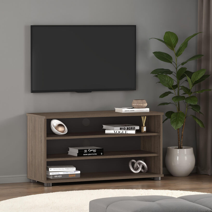 Flat Line 3 Bölmeli Tv Sehpası - Latte 90x48x35 cm (GxYxD) - 1