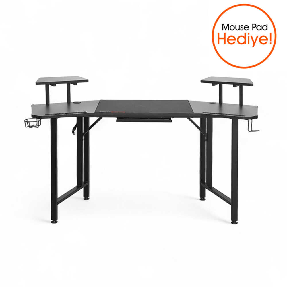 Adore Gaming Commander Oyuncu Masası RGB Carbon Fiber - Siyah 160x95x75 cm - Adore Mobilya