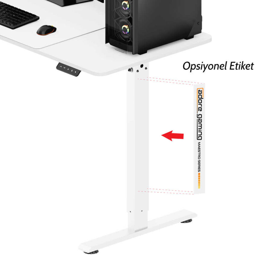 Adore Gaming Maestro-X Yükseklik Ayarlı Oyuncu Masası - Beyaz 140x72-117x60 cm - 10