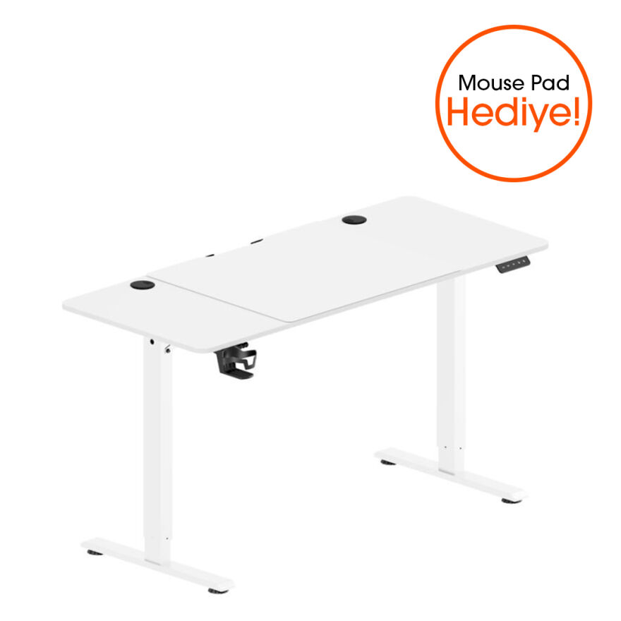 Adore Gaming Mestro Yükseklik Ayarlı Oyuncu ve Bilgisayar Masası-Beyaz 140x72-117x60 cm - 1