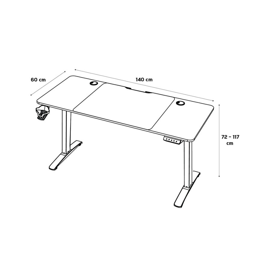Adore Gaming Mestro Yükseklik Ayarlı Oyuncu ve Bilgisayar Masası-Siyah 140x72-117x60 cm - 11