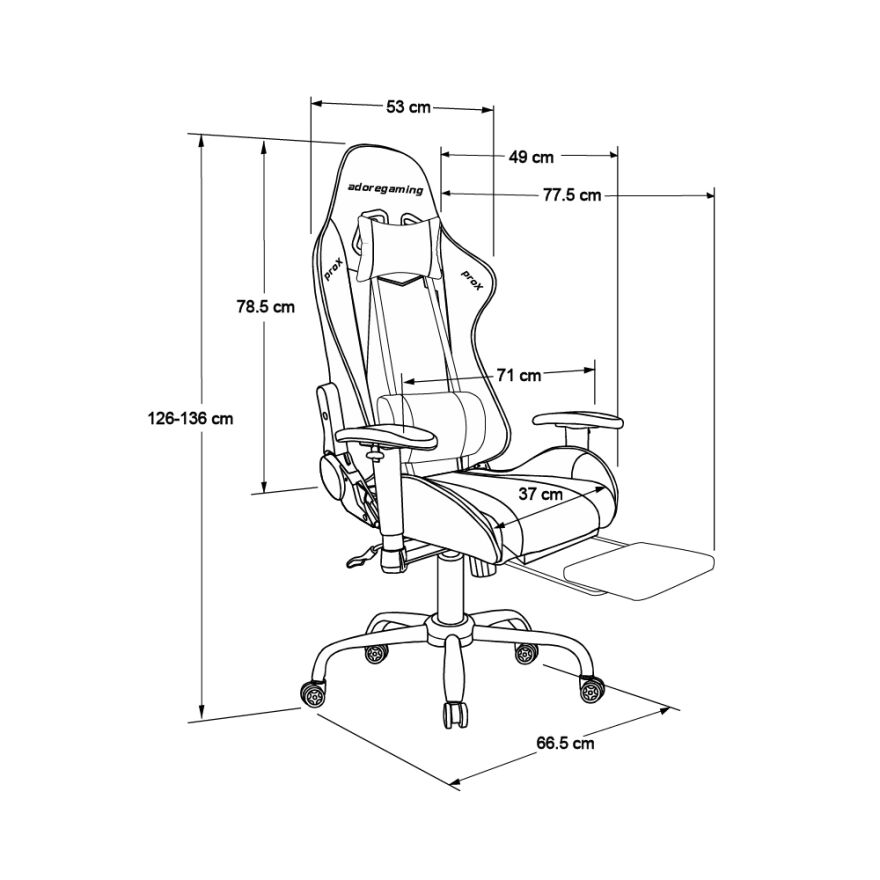 Adore Gaming ProX Ergo Oyuncu Koltuğu - Koyu Gri Kumaş 71x126-136x77,5 cm - 13