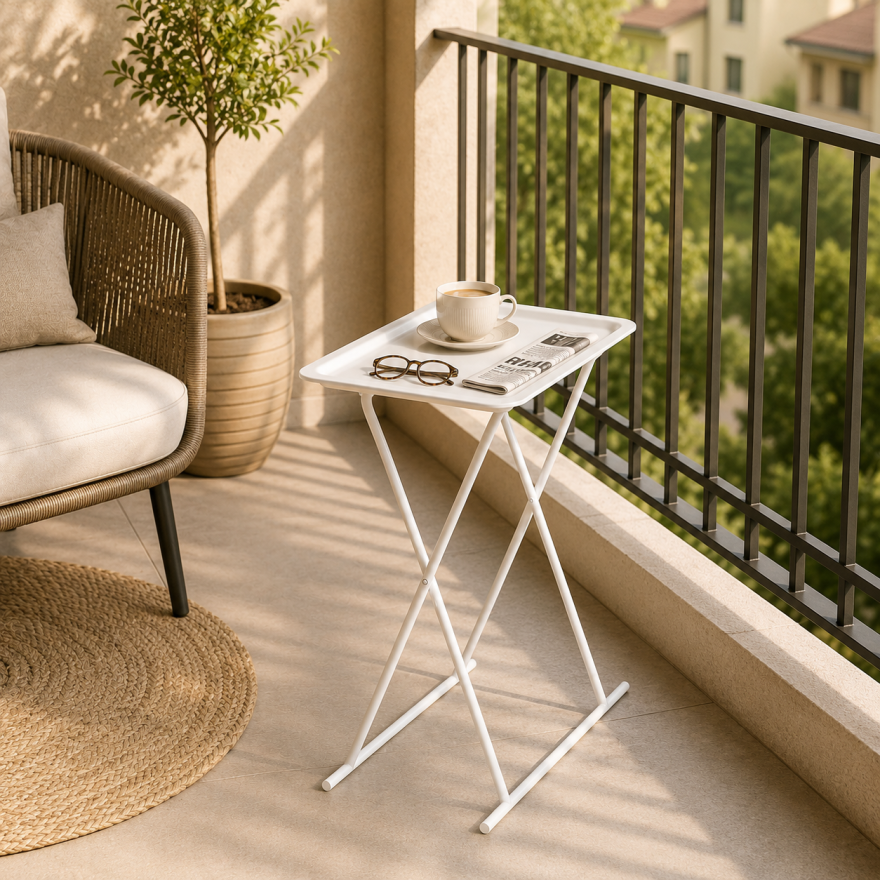 Handy Mate Tepsili Katlanabilir Sehpa - Beyaz 52x66x32,5 cm (GxYxD) - 2