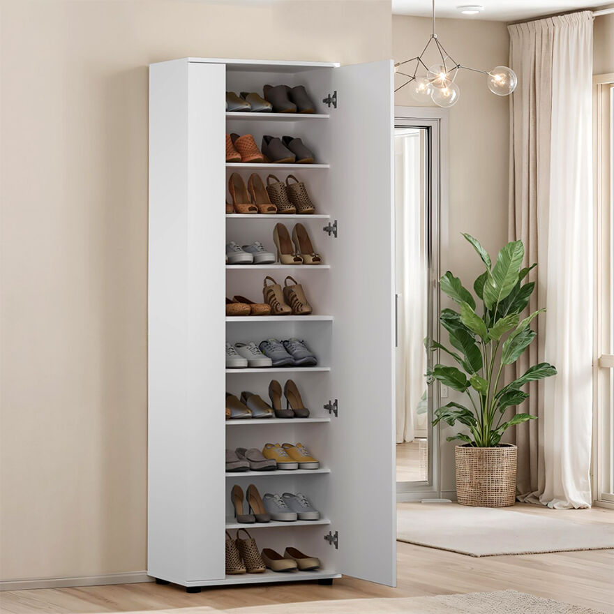 Porto 10 Raflı Kapaklı ve Aynalı Ayakkabılık-Mat Beyaz 60x187x35 cm (GxYxD) - 2