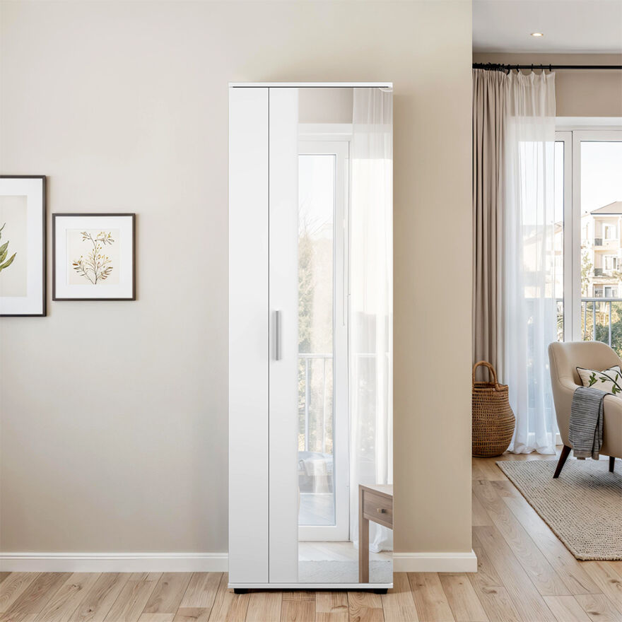 Porto 10 Raflı Kapaklı ve Aynalı Ayakkabılık-Mat Beyaz 60x187x35 cm (GxYxD) - 3