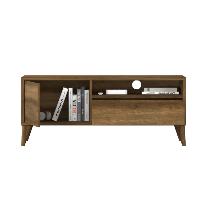 Retro Çekmeceli Tv Sehpası - Koyu Ceviz (Oslo Ceviz) 120x50x40 cm (GxYxD) - 3