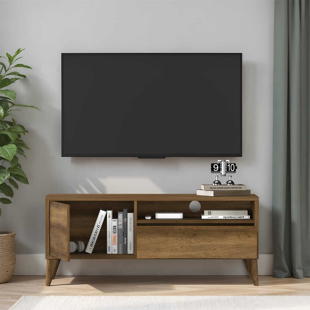 Retro Çekmeceli Tv Sehpası - Koyu Ceviz (Oslo Ceviz) 120x50x40 cm (GxYxD) - Adore Mobilya (1)