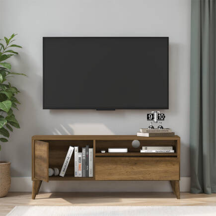 Retro Çekmeceli Tv Sehpası - Koyu Ceviz (Oslo Ceviz) 120x50x40 cm (GxYxD) - Adore Mobilya (1)