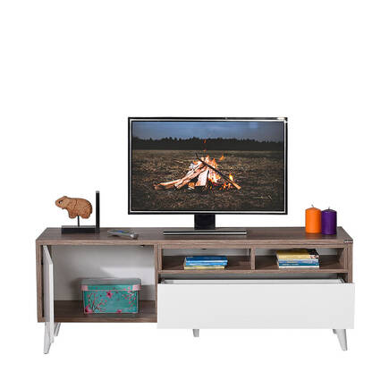 Retro Wide Tv Sehpası - Latte- Mat Lake Beyaz 150x53x40 cm (GxYxD) - 6