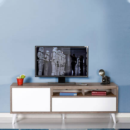 Retro Wide Tv Sehpası - Latte- Mat Lake Beyaz 150x53x40 cm (GxYxD) - 2