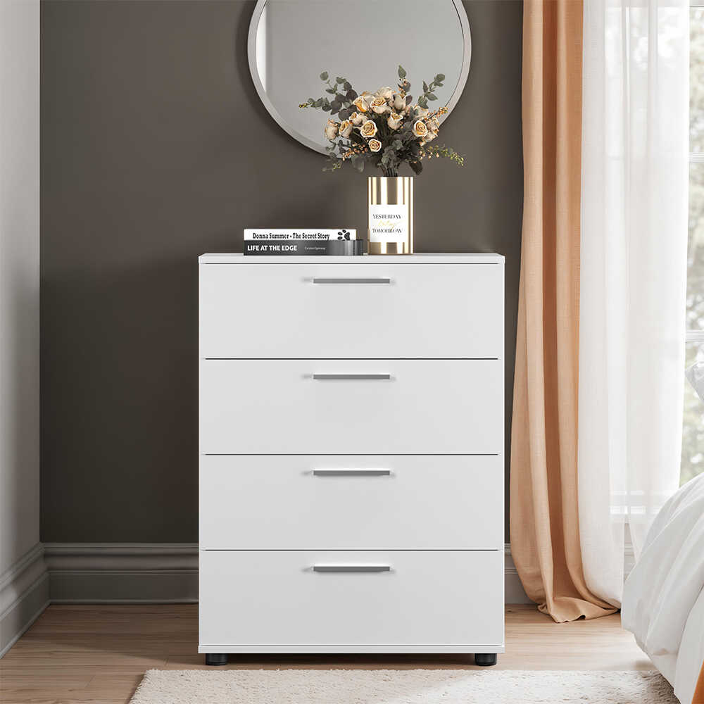 Trendline 4 Çekmeceli Şifonyer - Mat Beyaz 73x96x44 cm (GxYxD) - Adore Mobilya (1)