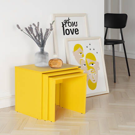 Trıple Zigon Sehpa - Sarı 55x47x40 cm (GxYxD) 