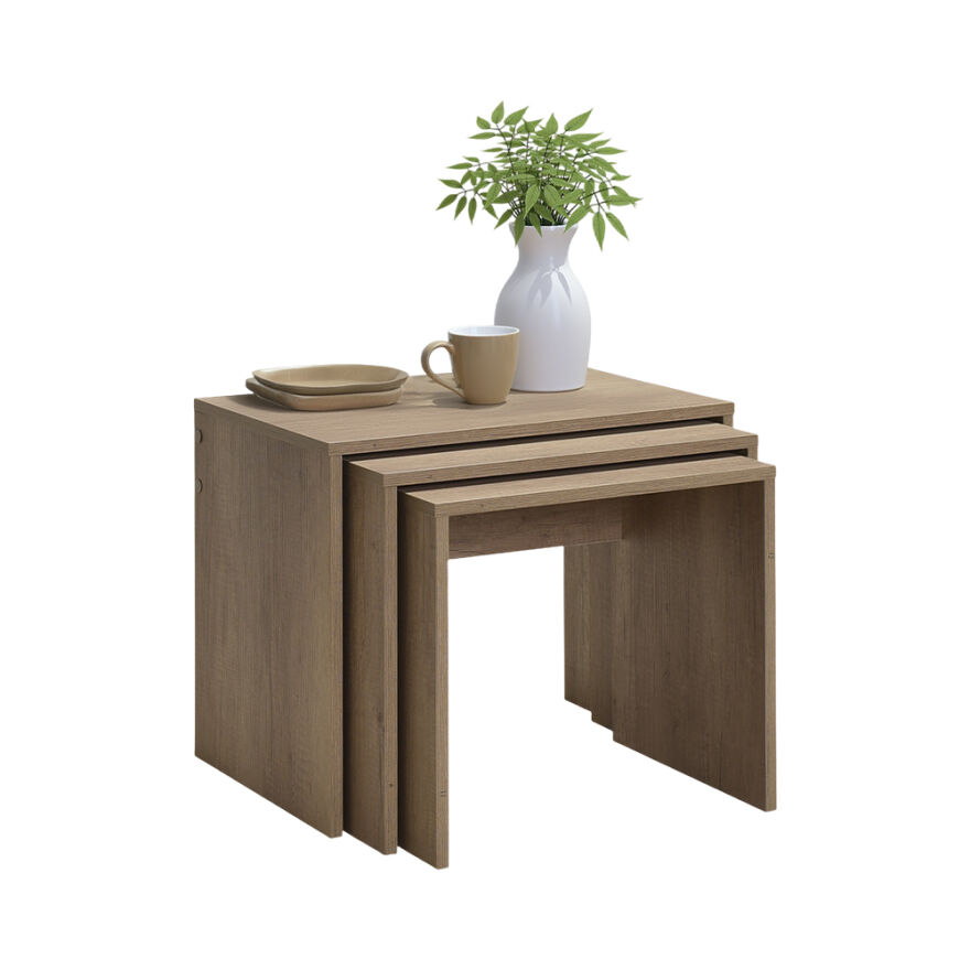 Trıple Zigon Sehpa - Açık Ceviz (Tori) 55x47x40 cm (GxYxD) - 2