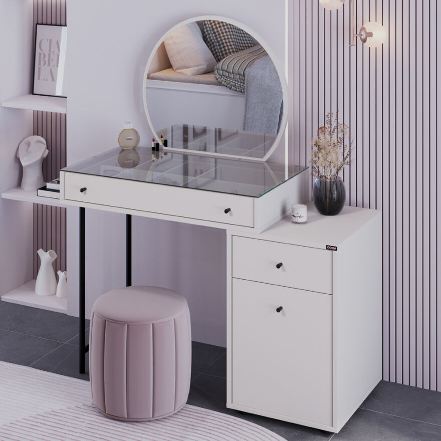 Dior Aynalı Makyaj Masası - Vizon 108x134x47 cm - 4
