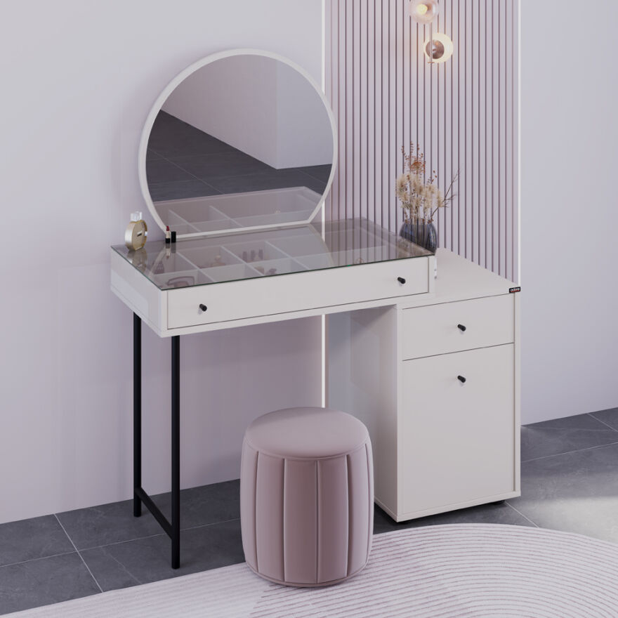 Dior Aynalı Makyaj Masası - Vizon 108x134x47 cm - 5