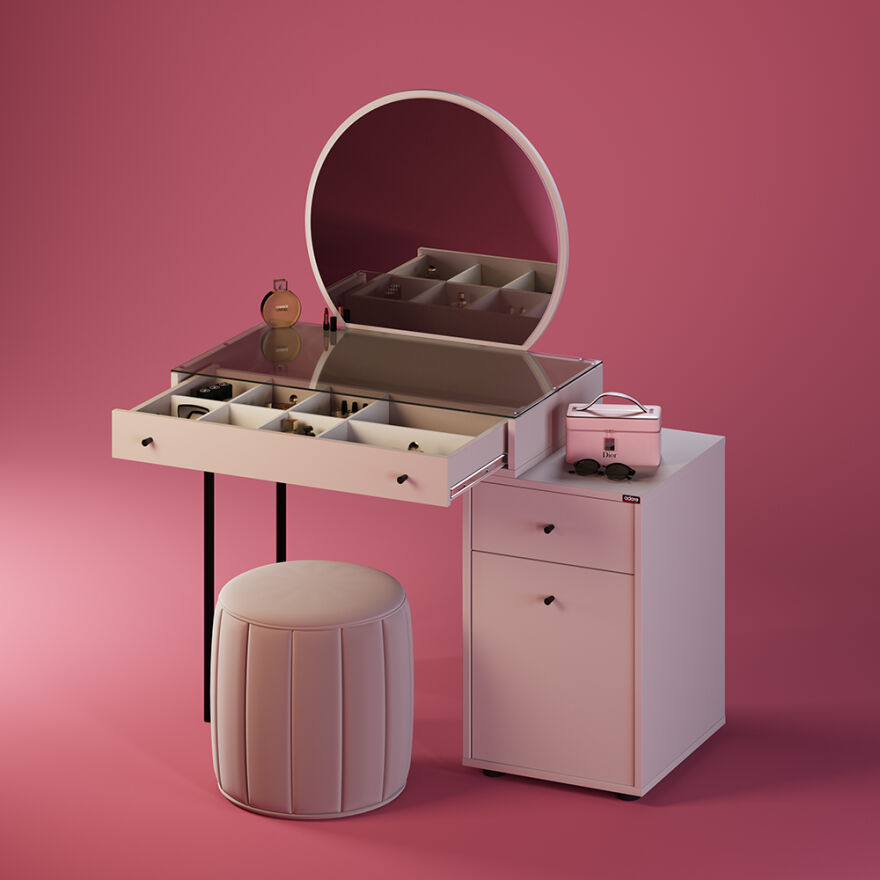 Dior Aynalı Makyaj Masası - Vizon 108x134x47 cm - 1