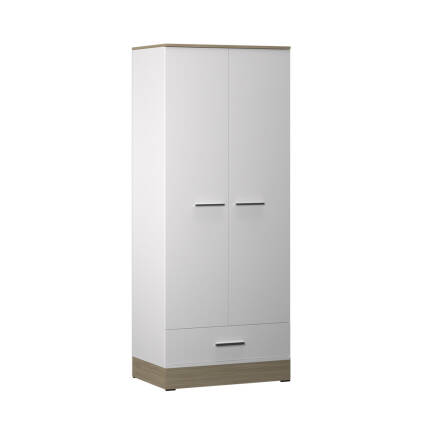 Base 2 Kapaklı Tek Çekmeceli Gardırop-İtalyan Meşe-Mat Beyaz 80x198x52 cm (GxYxD) - 7