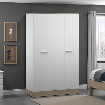 Base 3 Kapaklı Gardırop - İtalyan Meşe-Mat Beyaz 120x198x52 cm (GxYxD) - Adore Mobilya