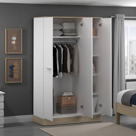 Base 3 Kapaklı Gardırop - İtalyan Meşe-Mat Beyaz 120x198x52 cm (GxYxD) - Adore Mobilya (1)