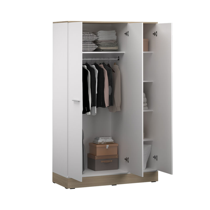 Base 3 Kapaklı Gardırop - İtalyan Meşe-Mat Beyaz 120x198x52 cm (GxYxD) - 5