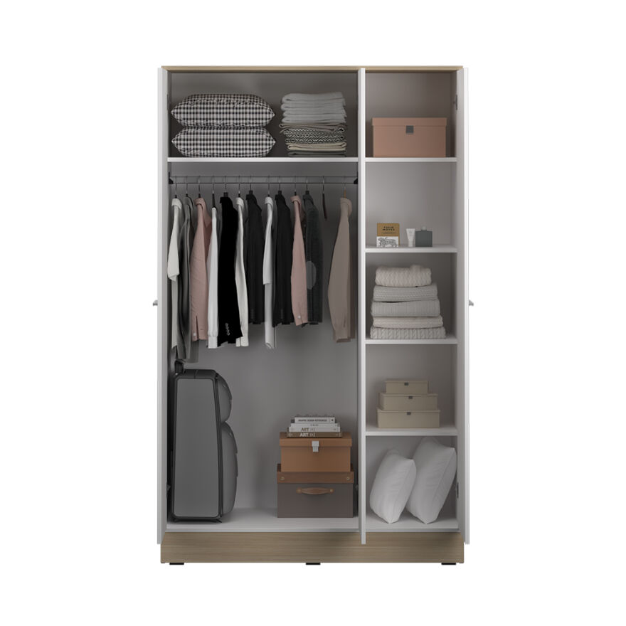 Base 3 Kapaklı Gardırop - İtalyan Meşe-Mat Beyaz 120x198x52 cm (GxYxD) - 6