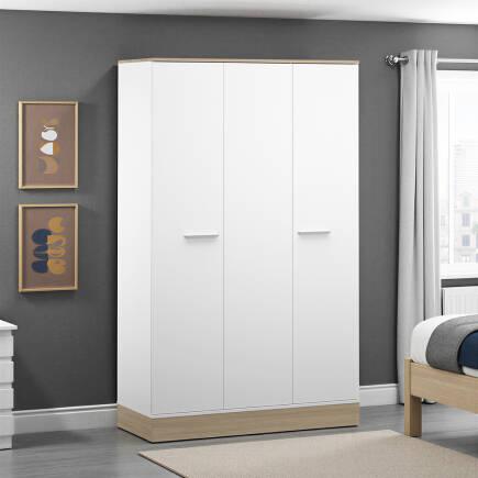Base 3 Kapaklı Gardırop - İtalyan Meşe-Mat Beyaz 120x198x52 cm (GxYxD) - Adore Mobilya