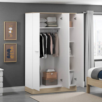 Base 3 Kapaklı Gardırop - İtalyan Meşe-Mat Beyaz 120x198x52 cm (GxYxD) - Adore Mobilya (1)