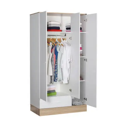 Base 3 Kapaklı Tek Çekmeceli Gardırop İtalyan Meşe-Mat Beyaz 103x198x52 cm (GxYxD) - 4