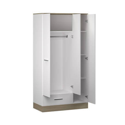 Base 3 Kapaklı Tek Çekmeceli Gardırop İtalyan Meşe-Mat Beyaz 103x198x52 cm (GxYxD) - 8