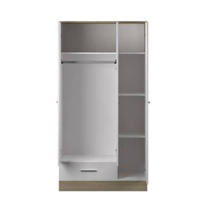 Base 3 Kapaklı Tek Çekmeceli Gardırop İtalyan Meşe-Mat Beyaz 103x198x52 cm (GxYxD) - 10