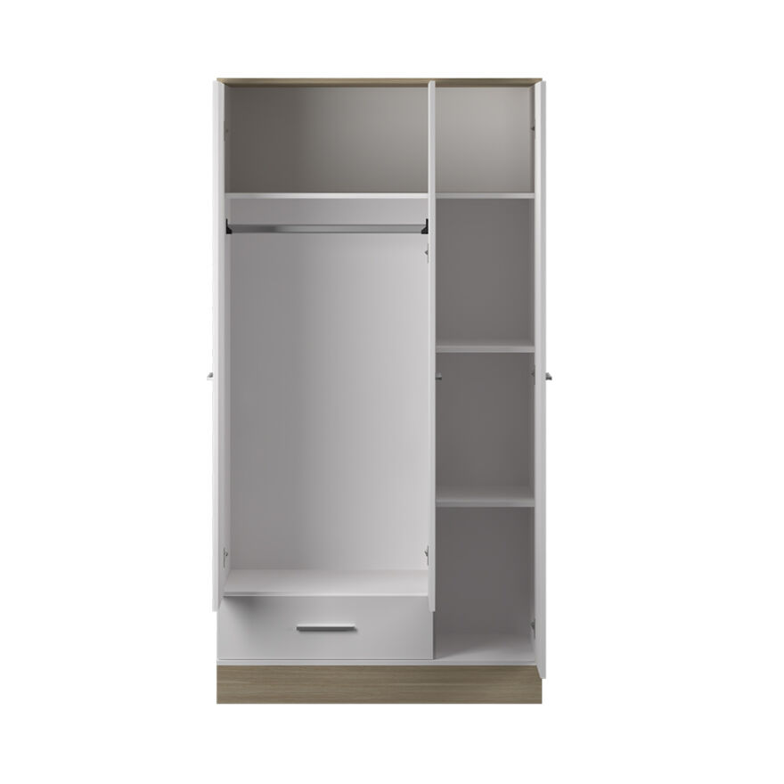 Base 3 Kapaklı Tek Çekmeceli Gardırop İtalyan Meşe-Mat Beyaz 103x198x52 cm (GxYxD) - 10