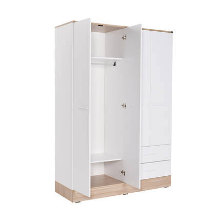 Base 4 Kapaklı 2 Çekmeceli Gardırop-İtalyan Meşe-Mat Beyaz 137x198x52 cm (GxYxD) - 6