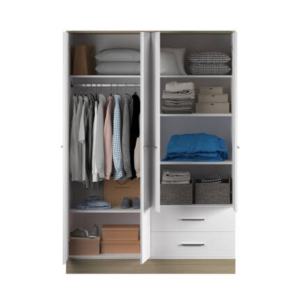 Base 4 Kapaklı 2 Çekmeceli Gardırop-İtalyan Meşe-Mat Beyaz 137x198x52 cm (GxYxD) - 5