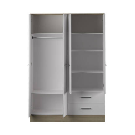 Base 4 Kapaklı 2 Çekmeceli Gardırop-İtalyan Meşe-Mat Beyaz 137x198x52 cm (GxYxD) - 7