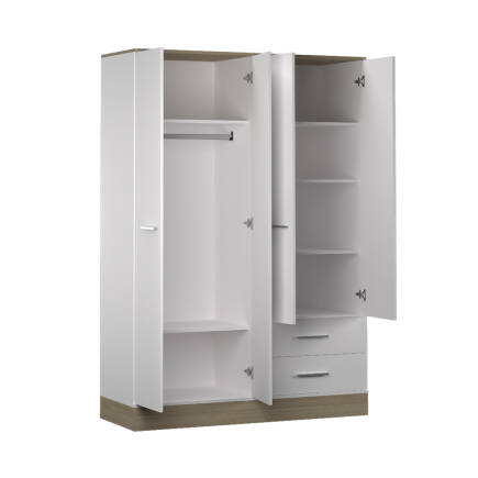 Base 4 Kapaklı 2 Çekmeceli Gardırop-İtalyan Meşe-Mat Beyaz 137x198x52 cm (GxYxD) - 8