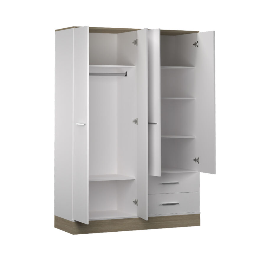 Base 4 Kapaklı 2 Çekmeceli Gardırop-İtalyan Meşe-Mat Beyaz 137x198x52 cm (GxYxD) - 8