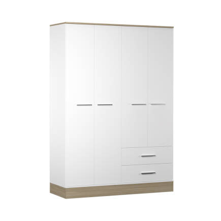 Base 4 Kapaklı 2 Çekmeceli Gardırop-İtalyan Meşe-Mat Beyaz 137x198x52 cm (GxYxD) - 10
