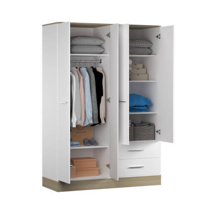 Base 4 Kapaklı 2 Çekmeceli Gardırop-İtalyan Meşe-Mat Beyaz 137x198x52 cm (GxYxD) - 6