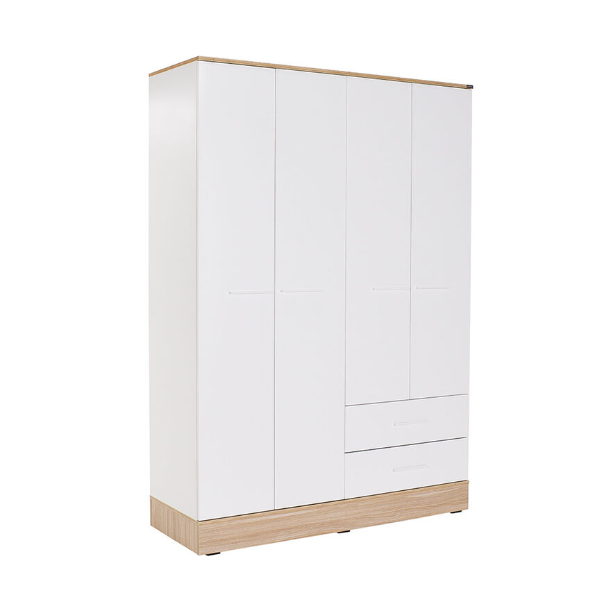 Base 4 Kapaklı 2 Çekmeceli Gardırop-İtalyan Meşe-Mat Beyaz 137x198x52 cm (GxYxD) - 2